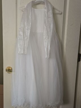 Girls' White Tulle Formal Dress with Sheer Sash